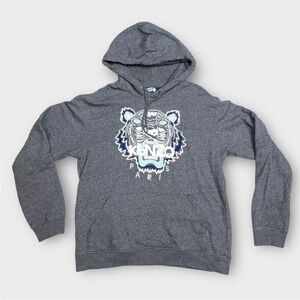 Kenzo Tiger Hoodie Size S Big Logo Embroidered Grey France Small Flaw See Pics